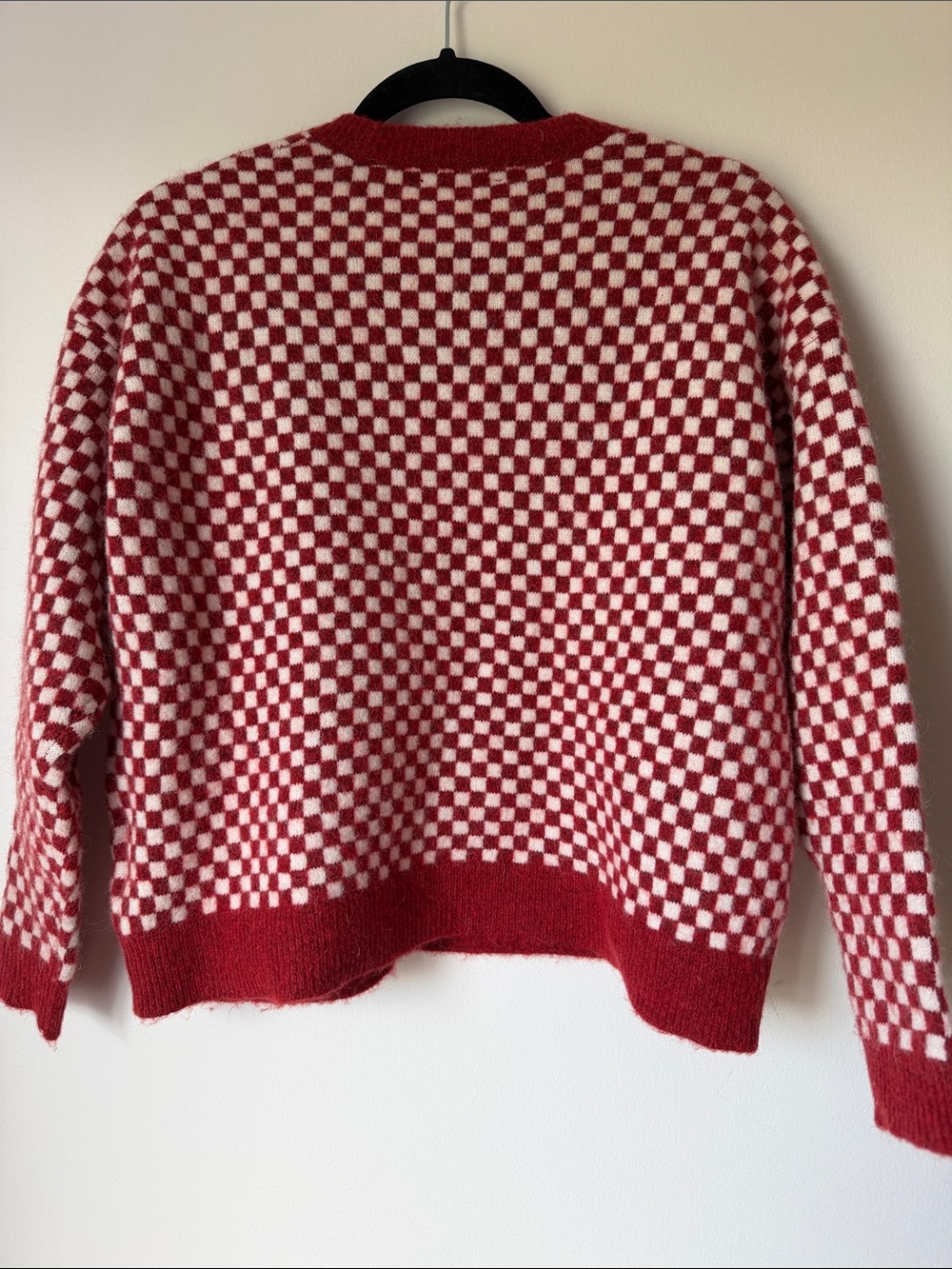 Checkerboard Crewneck Sweater - Red & White - Picture 5 of 5
